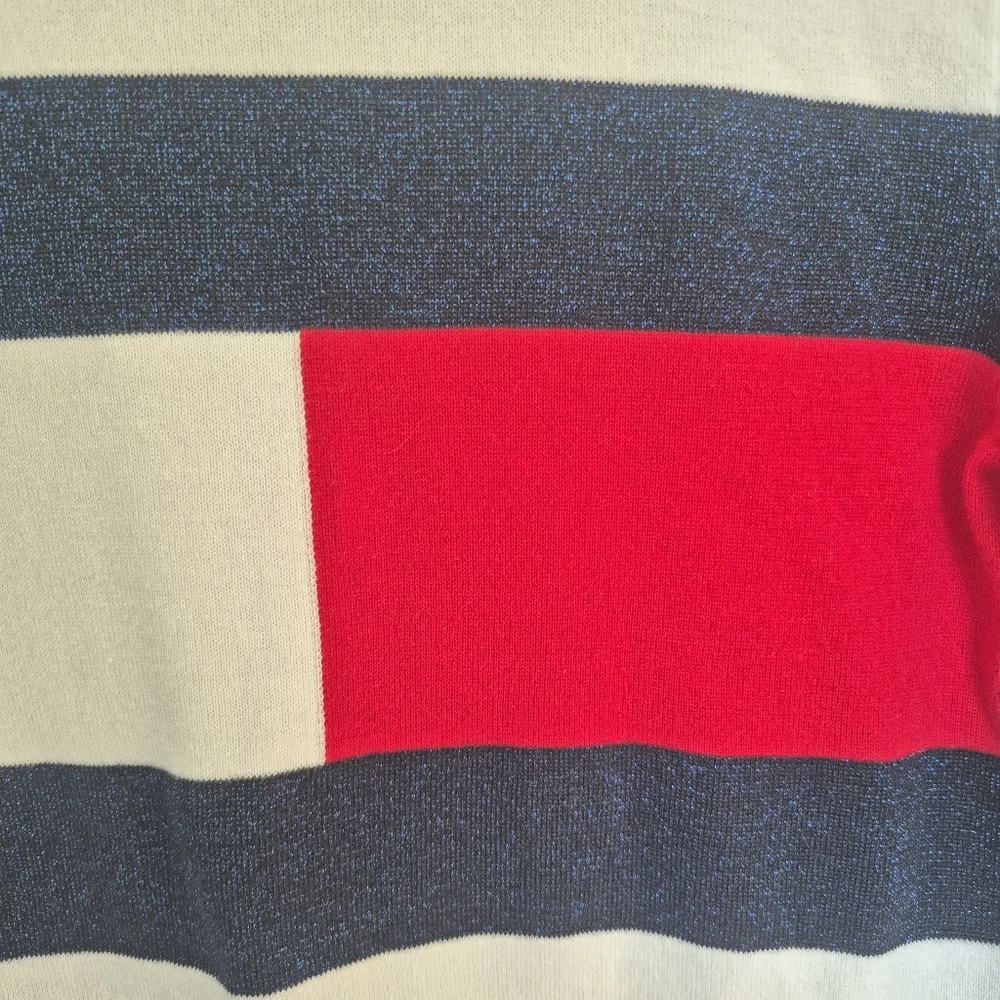 Tommy Hilfiger Women's Preppy White Logo Stripe Turtleneck Sweater Size XS/S - Picture 3 of 8